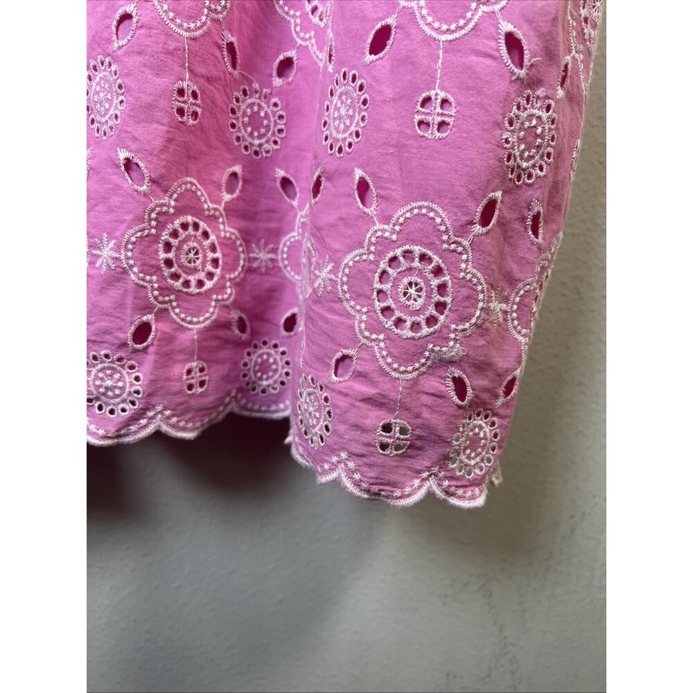 Talbots 18 pink eyelet embroidered lined Cotton Shift Dress Puff sleeves plus - Picture 6 of 12